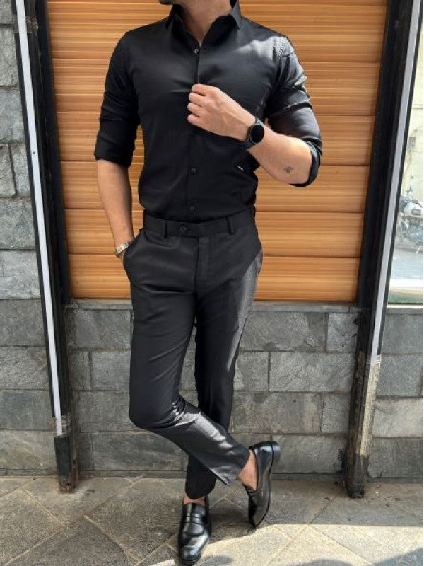 Stretchable Satin Black Fullsleeve Shirt