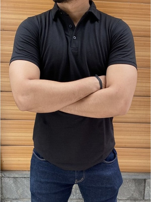 Collar Black Cotton Tshirt