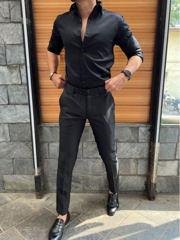 Stretchable Satin Black Fullsleeve Shirt