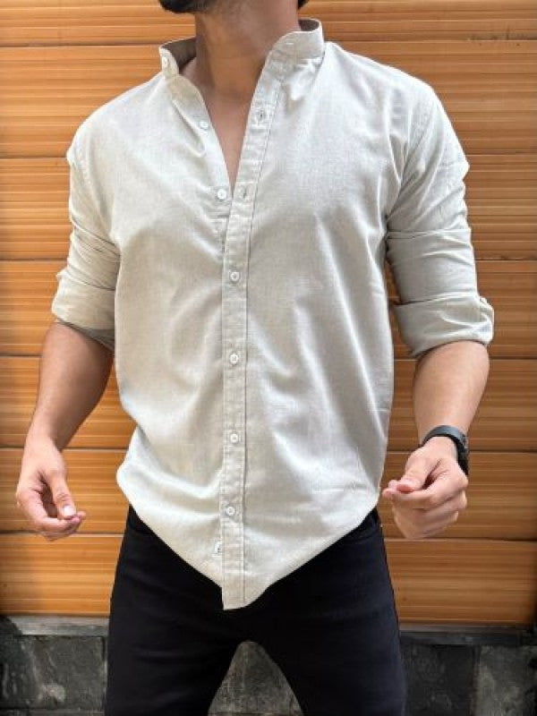 Chinese Collar Linen Cream Shirt