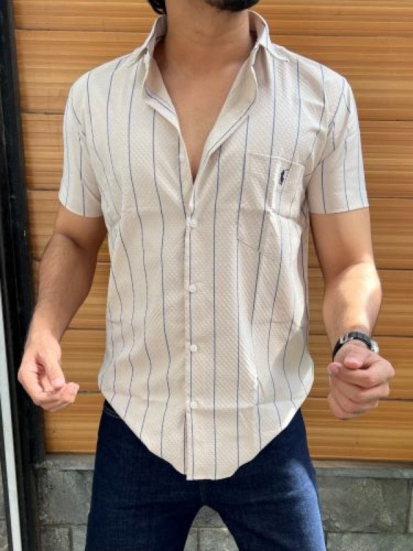 Stretchable Striper Cream Half Shirt