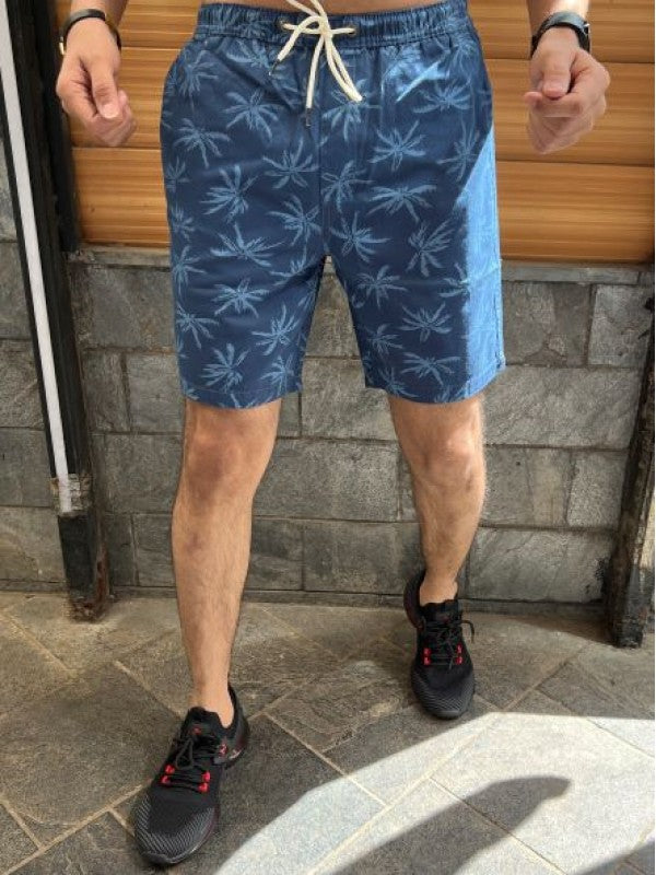Design 3 Elastic Waist Blue Shorts