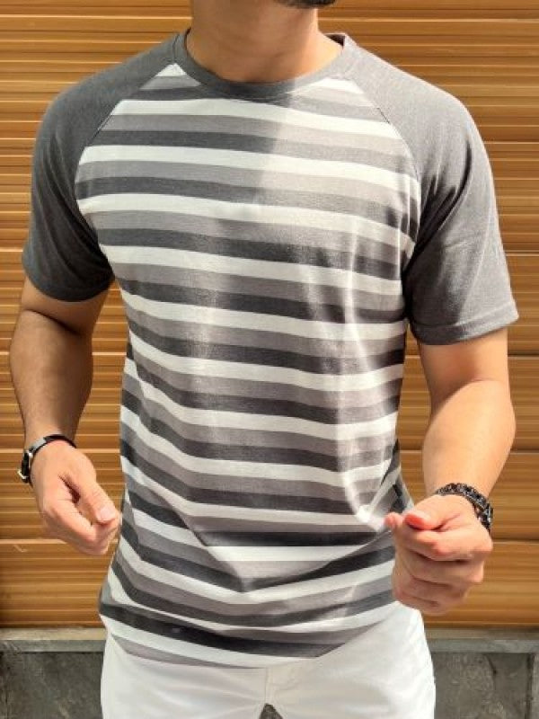 Matty Raglan Dark Grey Striper
