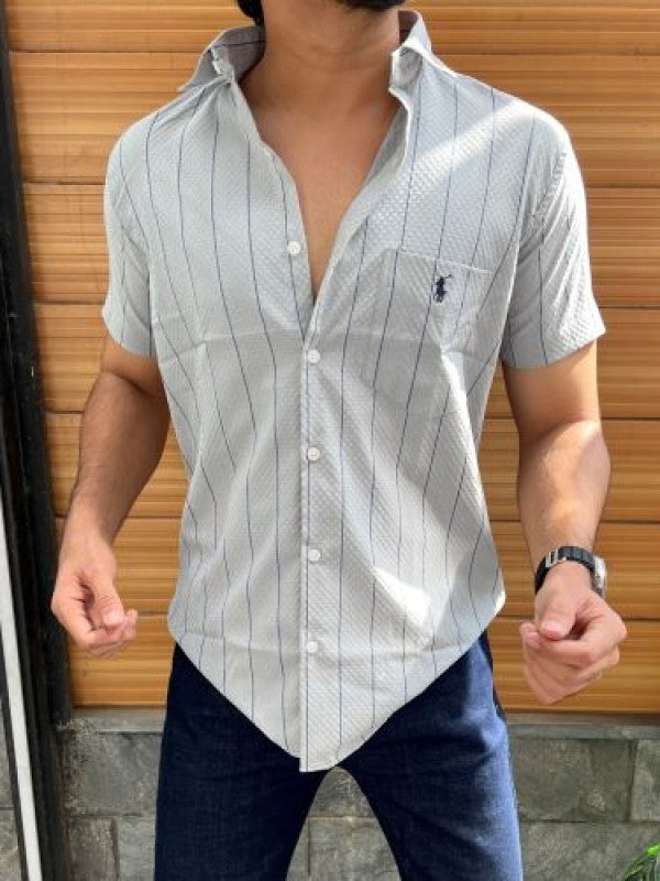 Stretchable Striper Grey Half Shirt