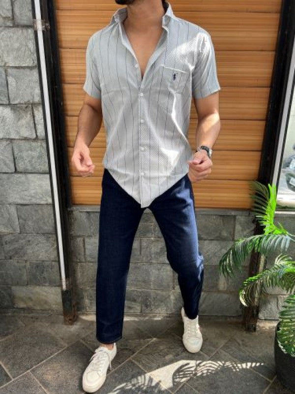 Stretchable Striper Grey Half Shirt