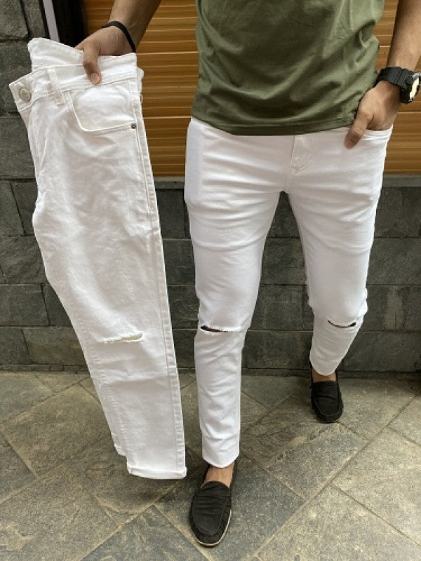 Knee Cut White Denim