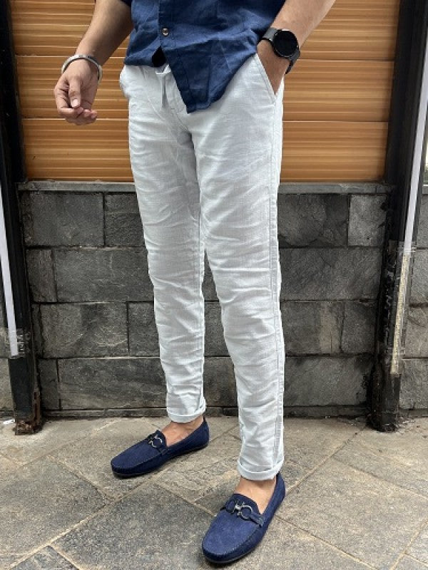 Elastic Waist Light Sky Blue Linen Pant