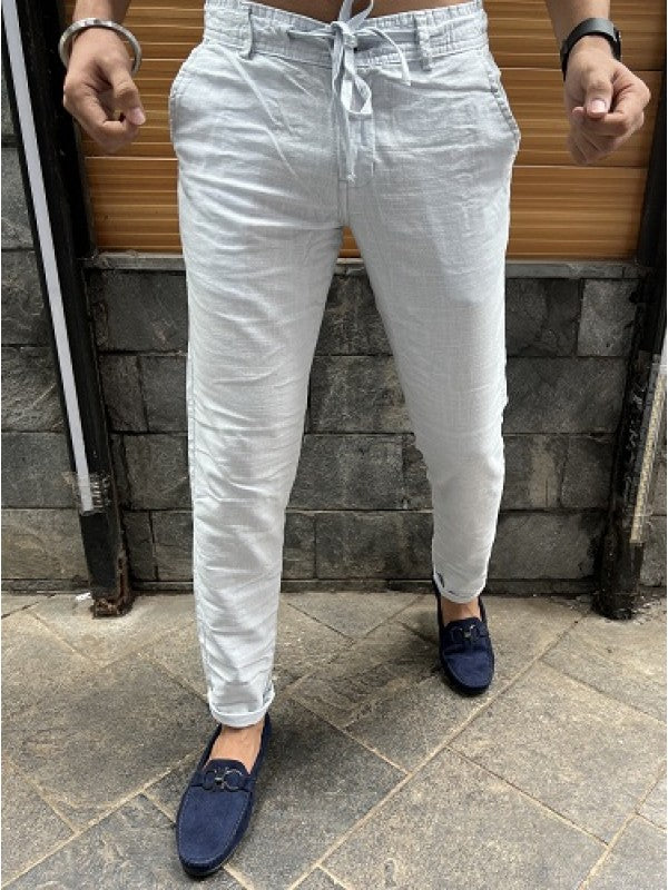 Elastic Waist Light Sky Blue Linen Pant