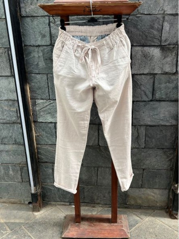 Elastic Waist Cream Linen Pant