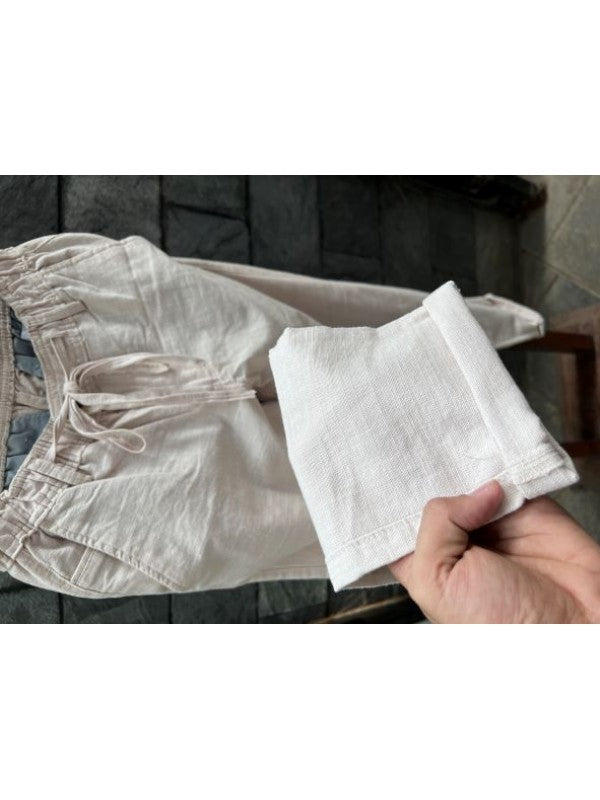 Elastic Waist Cream Linen Pant
