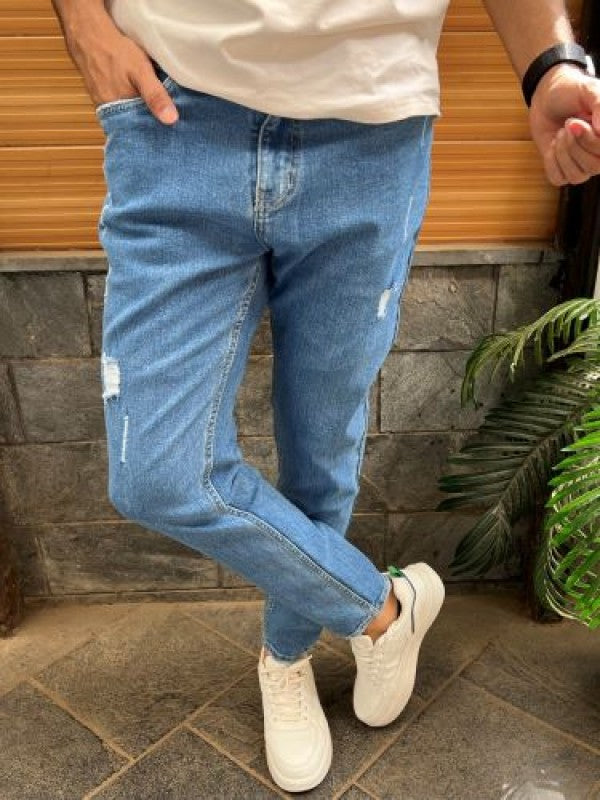 Kings Worn out  Slim fit Mid Blue Jeans