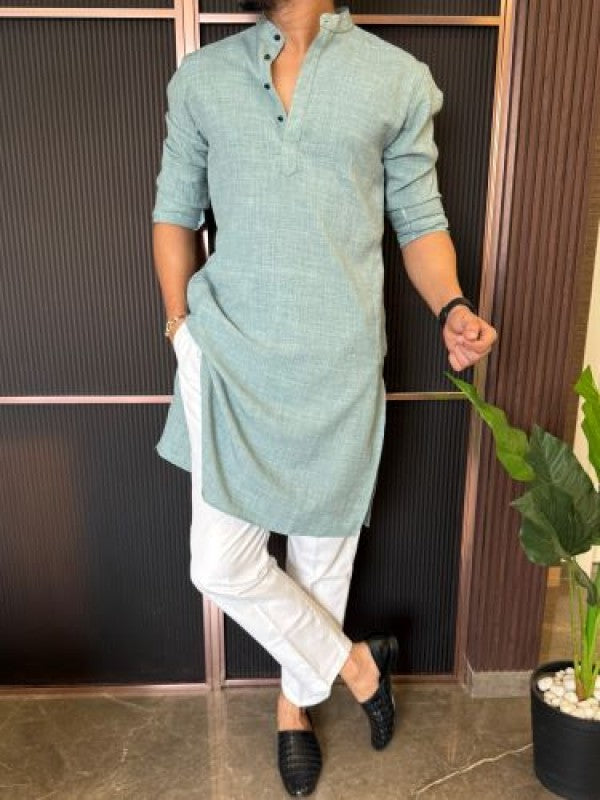 Soft Linen Full Length Mint Kurta