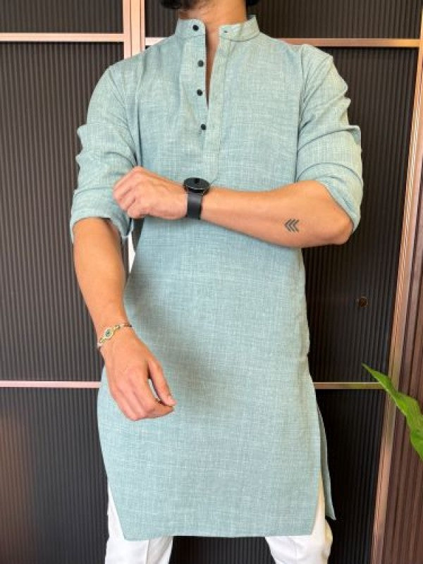 Soft Linen Full Length Mint Kurta