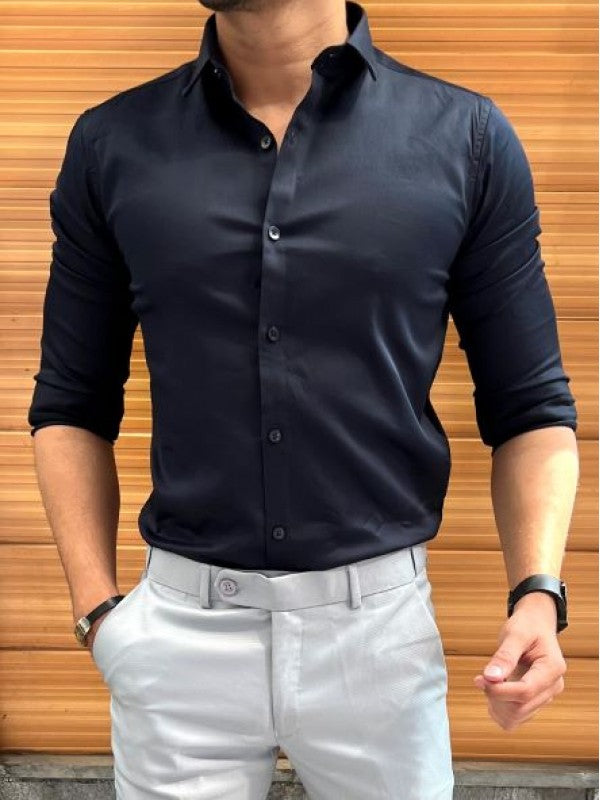 Stretchable Satin Navy Fullsleeve Shirt
