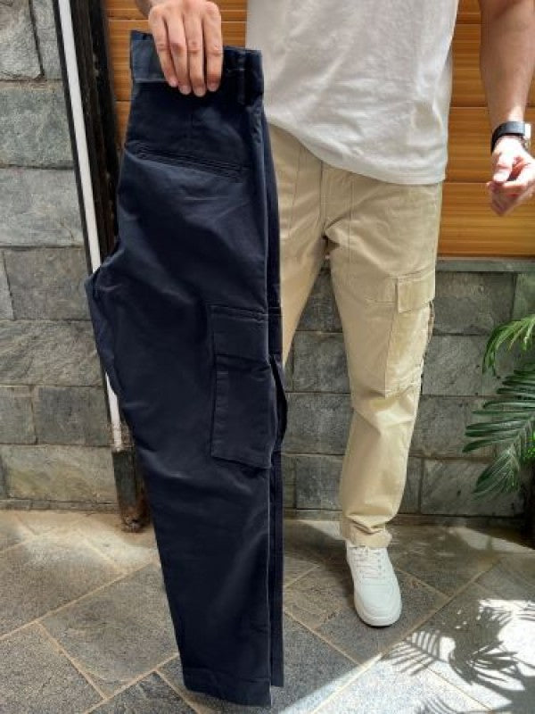 Stretchable Cotton Fabric Navy Cargo Pants