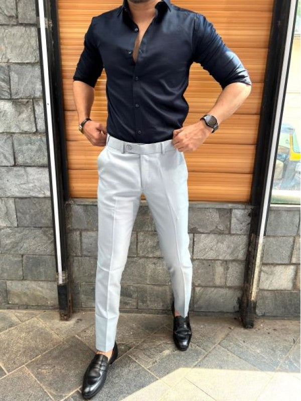 Stretchable Satin Navy Fullsleeve Shirt