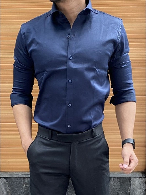 Cotton Satin Navy Fullsleeve Shirt