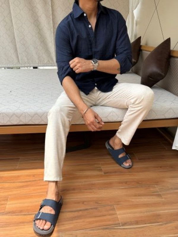 Pure Linen Fabric Navy 2 Full sleeves Shirt