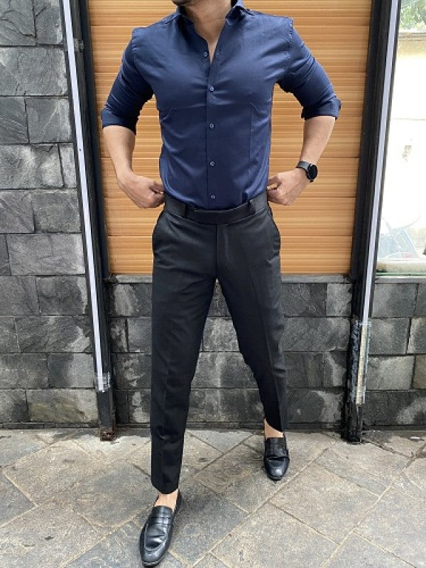 Cotton Satin Navy Fullsleeve Shirt
