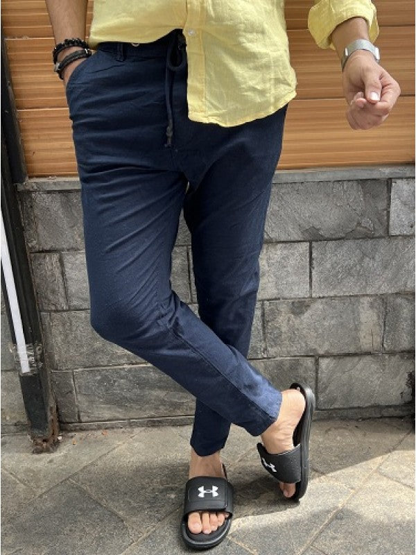 Ribbed Linen Navy Pant