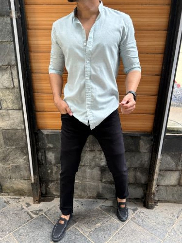 Chinese Collar Linen Ocean Shirt