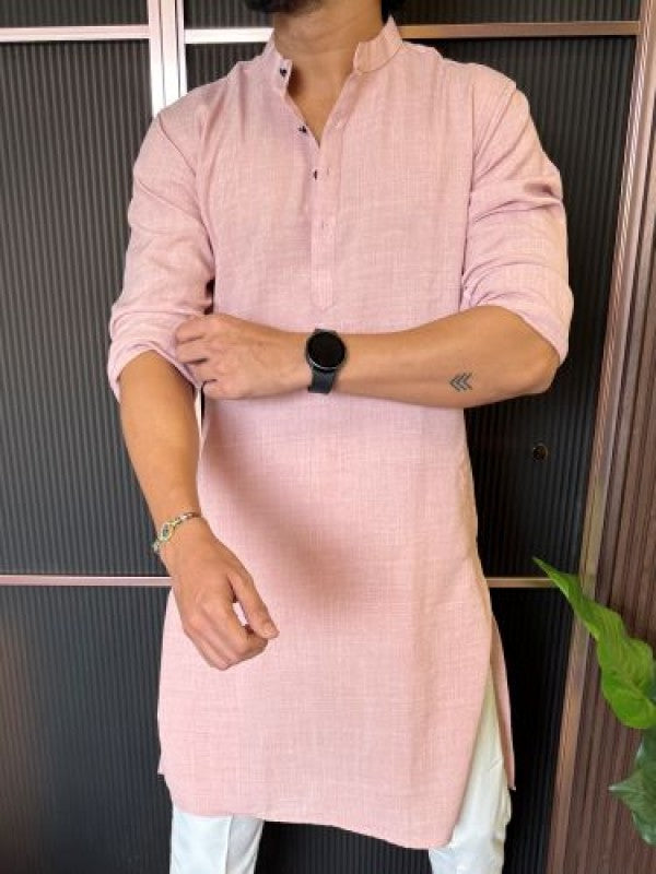 Soft Linen Full Length Pink Kurta