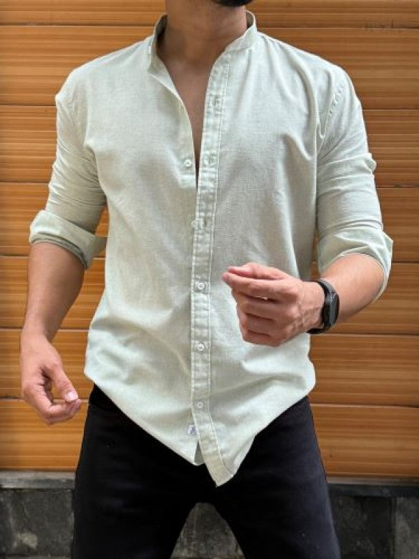 Chinese Collar Linen Pista Shirt