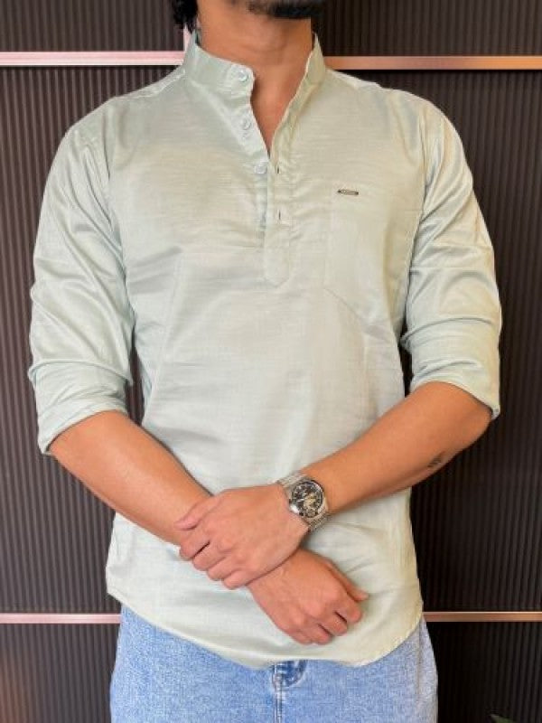 Slub Linen Pista Kurta