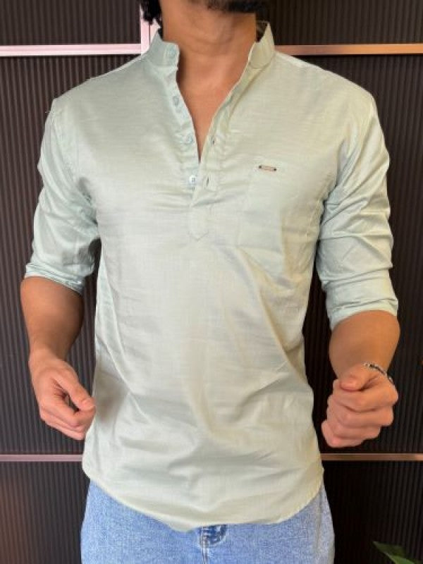 Slub Linen Pista Kurta