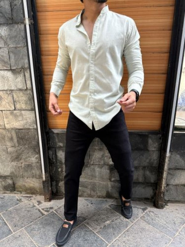 Chinese Collar Linen Sand Shirt