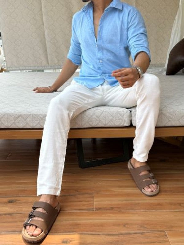 Pure Linen Fabric Sky Blue 2 Full sleeves Shirt