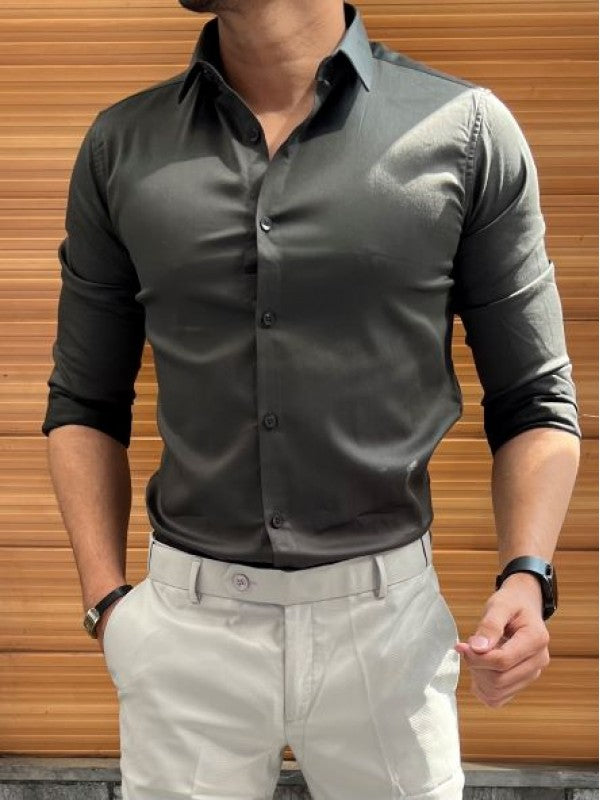 Stretchable Satin Olive Fullsleeve Shirt