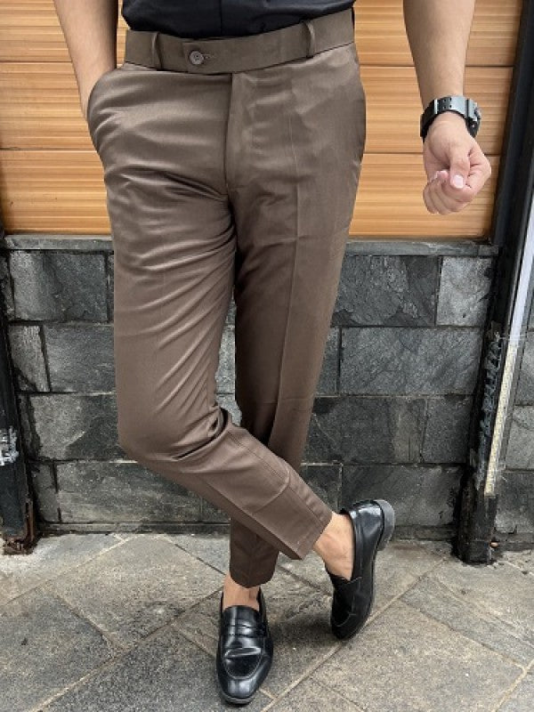 Relaxed Fit Ankle Length Brown Trouser