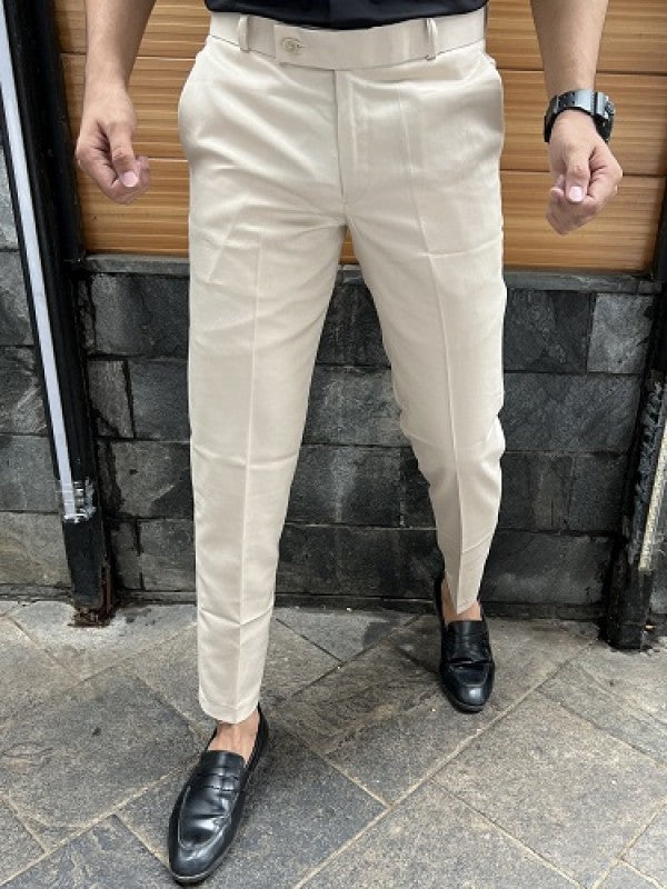 Relaxed Fit Ankle Length Cream Trouser
