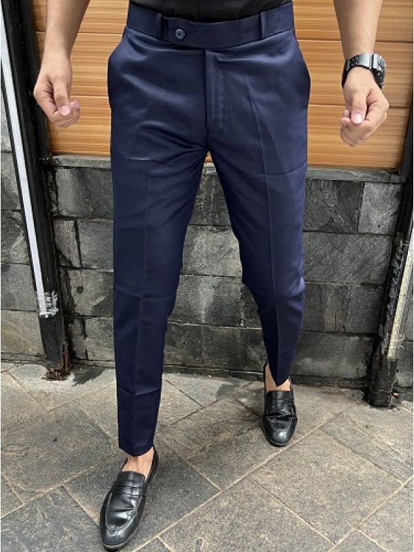 Relaxed Fit Ankle Length Navy Trouser