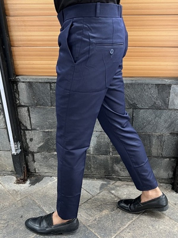 Relaxed Fit Ankle Length Navy Trouser