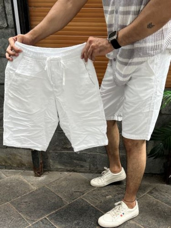 Elastic Waist White Cotton Shorts