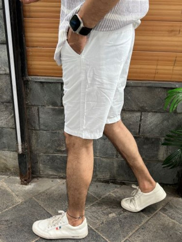 Elastic Waist White Cotton Shorts