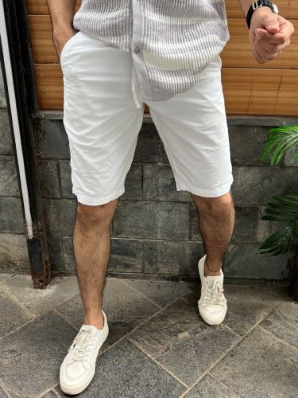 Elastic Waist White Cotton Shorts