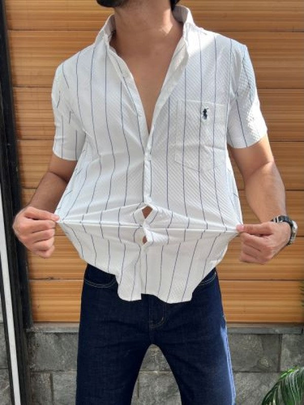Stretchable Striper White Half Shirt