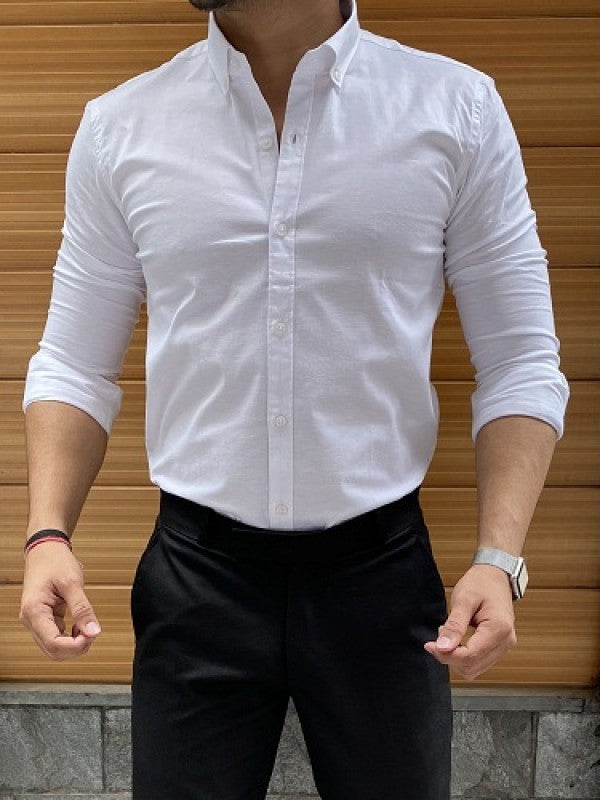 Button Down Plain White Fullsleeve Shirt