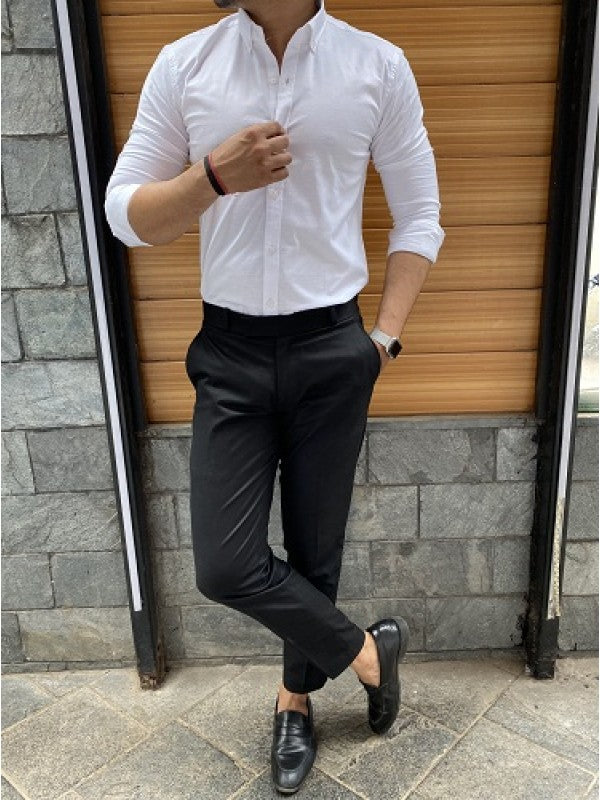 Button Down Plain White Fullsleeve Shirt