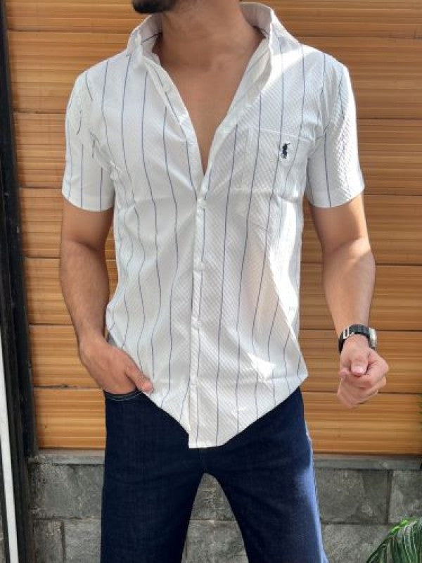 Stretchable Striper White Half Shirt