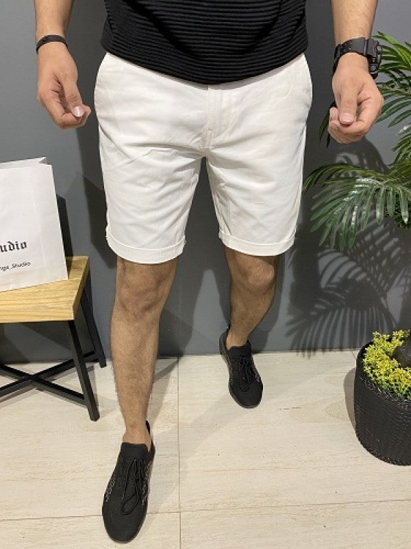 Big Size Cotton White Plain Shorts