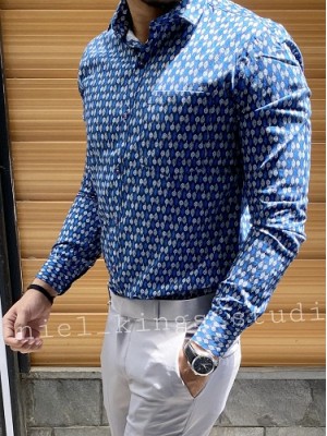 Leaves Print FullSleeves Blue Shirt