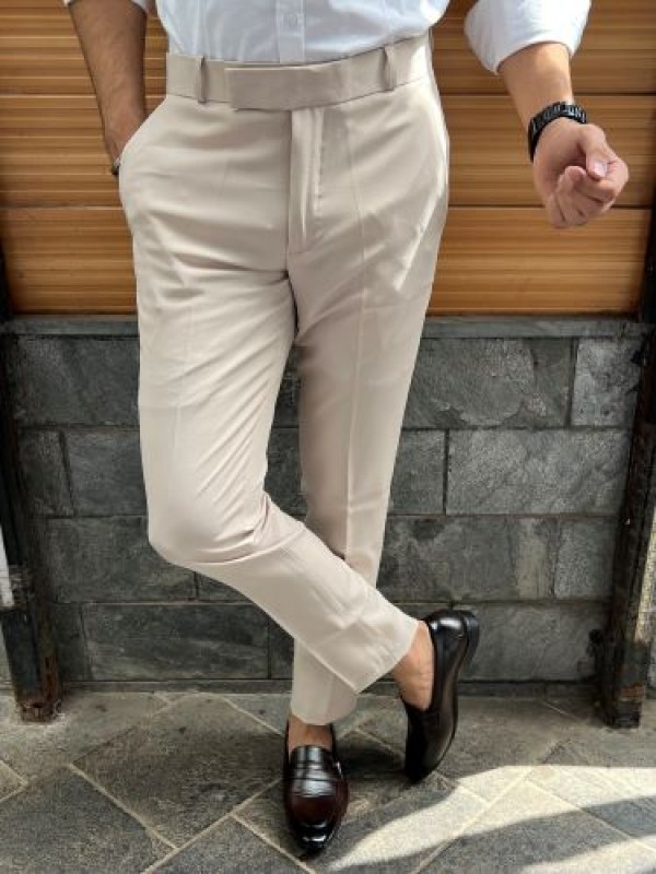 Mens Flat-Front Ankle-Length Dress Pants Slim Fit Cropped Trousers – MOGU  SUIT