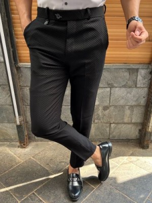               Soft Handfeel Textured Ankle Formal Black Trouser