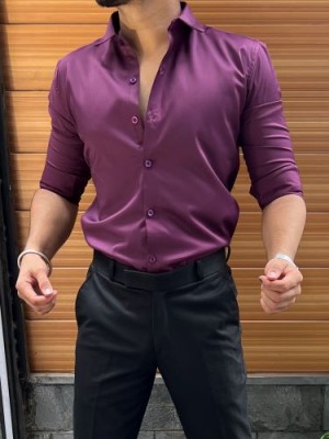                                                                                                                     Pure Satin Purple Fullsleeves  Shirt