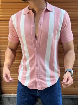                                                                                                                 Striper Knitted Peach Half sleeves shirt