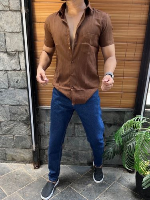                                                                                                                     Imported Texture Brown Half sleeves Shirt